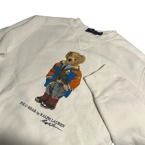 Polo Ralph Lauren Mens White Polo Bear Fleece Lined Sweatshirt- Medium